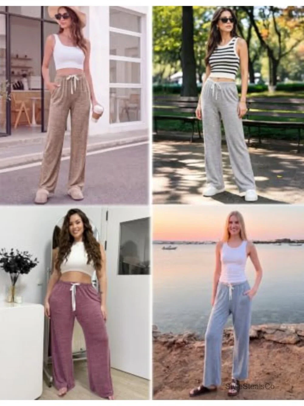 Wide Leg Lounge Sleep Pajama Pants with Pockets Soft Stretch